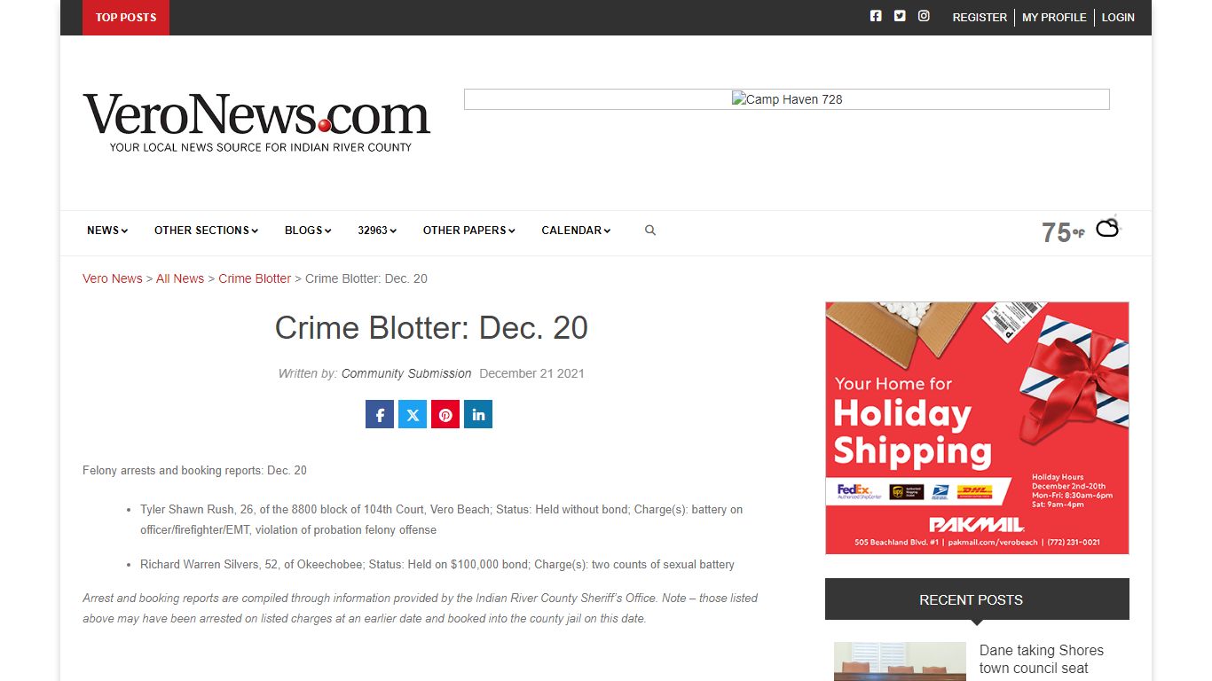 Crime Blotter: Dec. 20 - Vero News