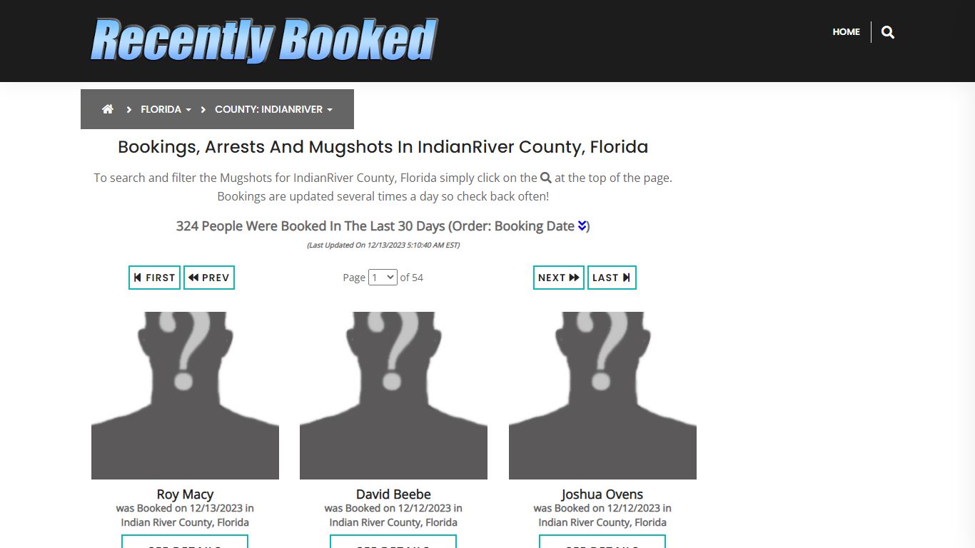 Bookings, Arrests and Mugshots in IndianRiver County, Florida